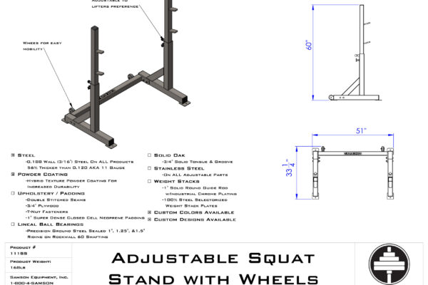 Samson Equipment 111SS Adjustable Squat Stand cut sheet