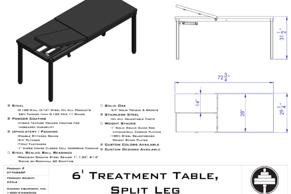 6' Treatment Table Split Leg Athletic Table by Samson Equipment Inc.