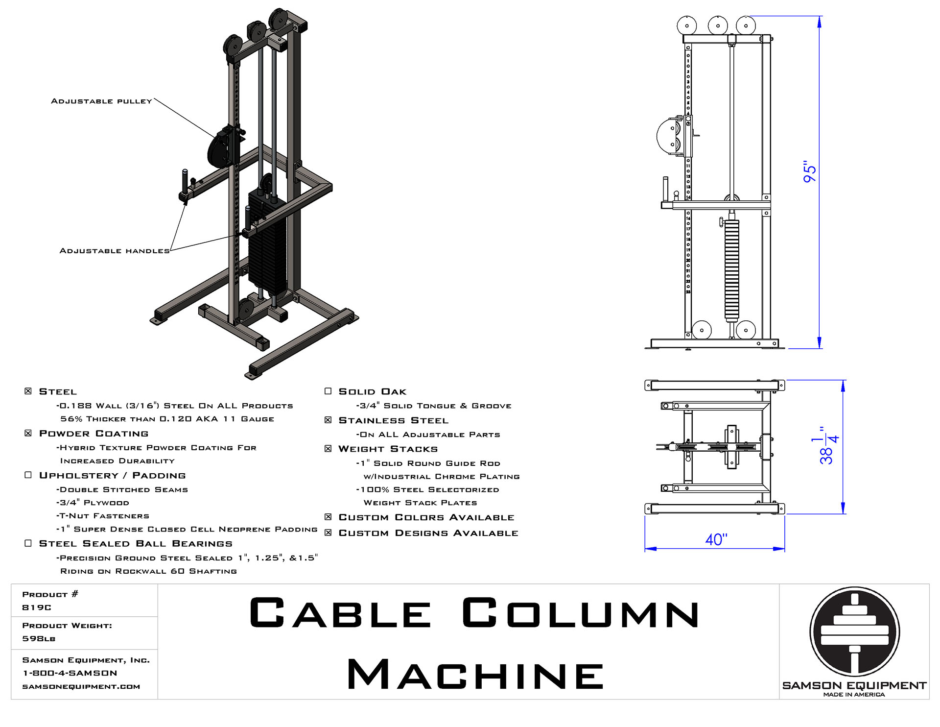 Cable Column Machine Hi Low Pulley by Samson Equipment