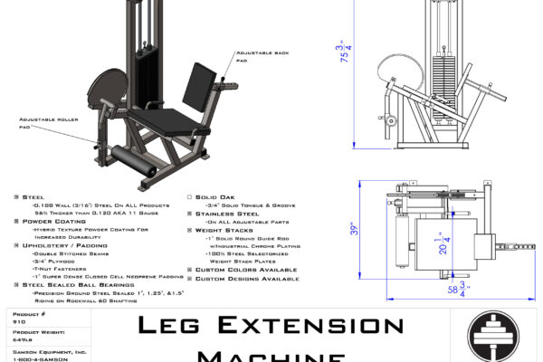 Leg Extension Machine (250 lb.) SKU 910 Samson Equipment Inc.