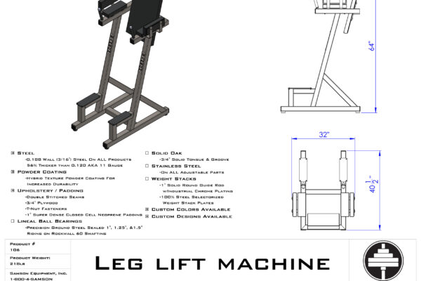 Samson Equipment 106 Hanging Leg Lift / Hanging Leg Lift Machine by Samson Equipment Inc. cut sheet
