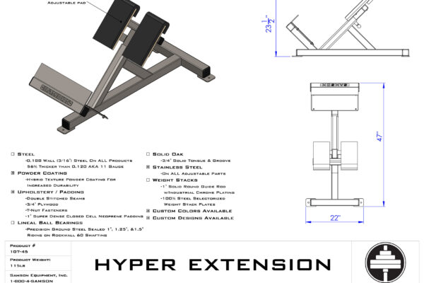 Samson Equipment 107-45 45 Degree Hyperextension cut sheet