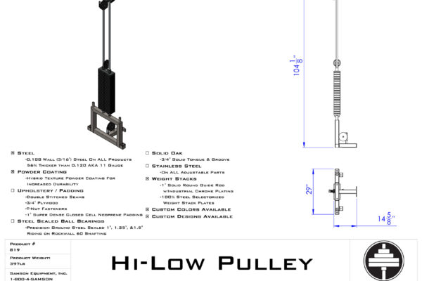 Samson Equipment 819 Hi-Low Pulley Cable Column Machine for Strength Training cut sheet