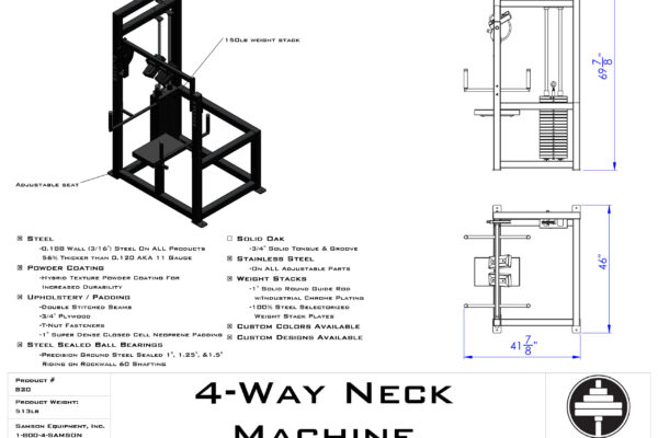 Samson Equipment 820 4-Way Neck Machine (150 lb.) cut sheet