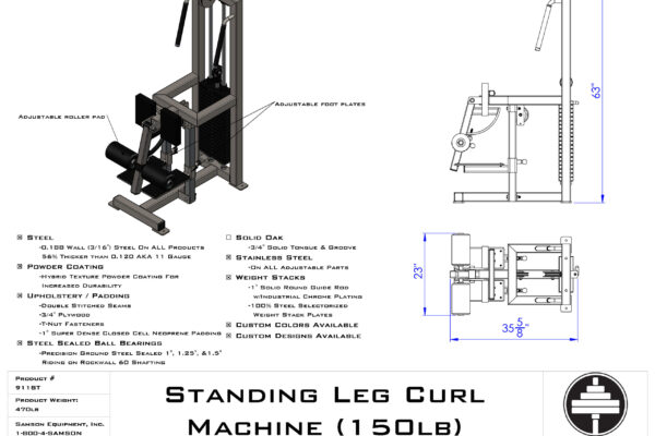 Samson Equipment 911ST Standing Leg Curl Machine (150 lb.) cut sheet