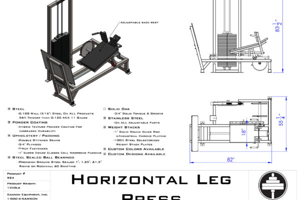 Samson Equipment 924 Horizontal Leg Press (600 lb.) cut sheet