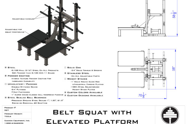 Samson Equipment 927 Belt Squat (Plate Loaded) SKU: 927 cut sheet