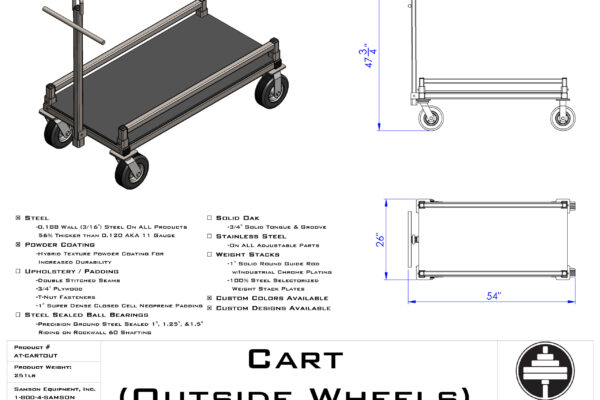 Samson Equipment AT-CARTOUT Cart – Outside Wheels – 1160# cap. cut sheet