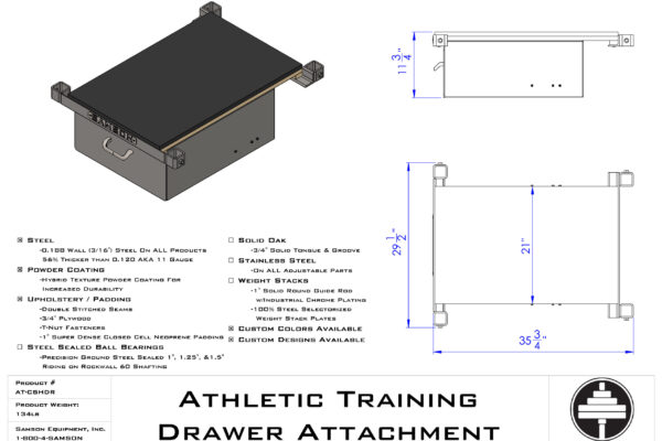 Samson Equipment AT-CSHDR Connecting Shelf With Drawer for Table cut sheet
