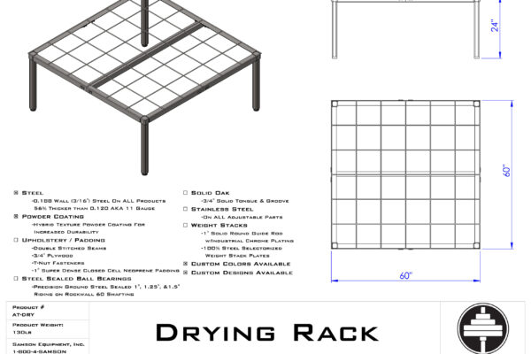 Samson Equipment AT-DRY Drying Rack 60″ x 60″ x 24″ cut sheet