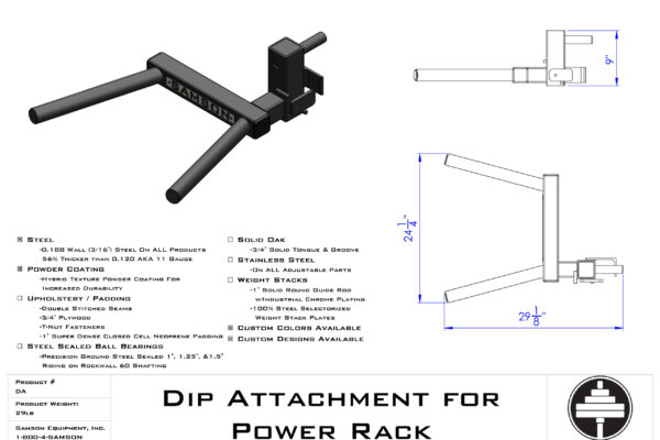 Samson Equipment DA Dip Rack Attachment cut sheet
