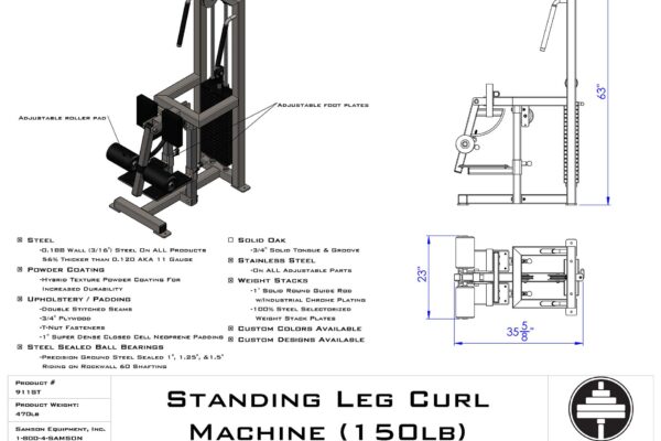 Standing Leg Curl Machine 150lbs by Samson Equipment