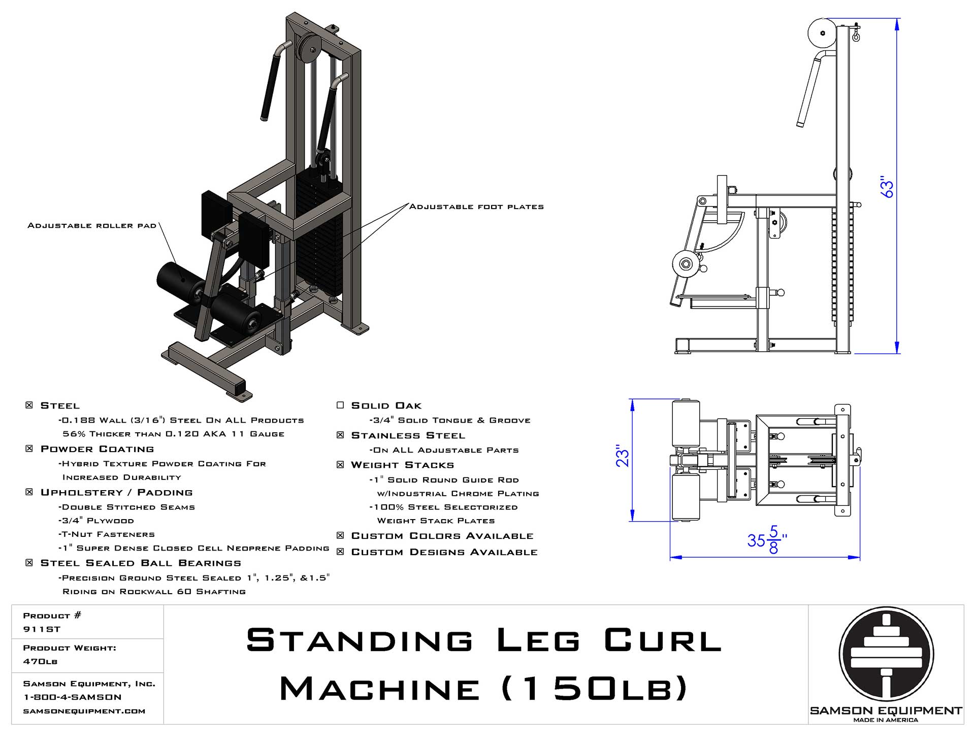 Standing Leg Curl Machine 150lbs by Samson Equipment