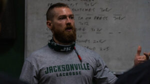 O'Brien talking about the programming to Lacrosse Team at Jacksonville University