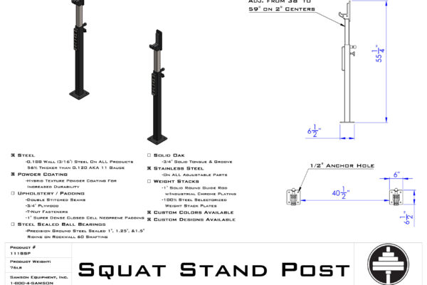 Samson Equipment 111SSP Squat Stand Post – SKU: 111SSP cut sheet