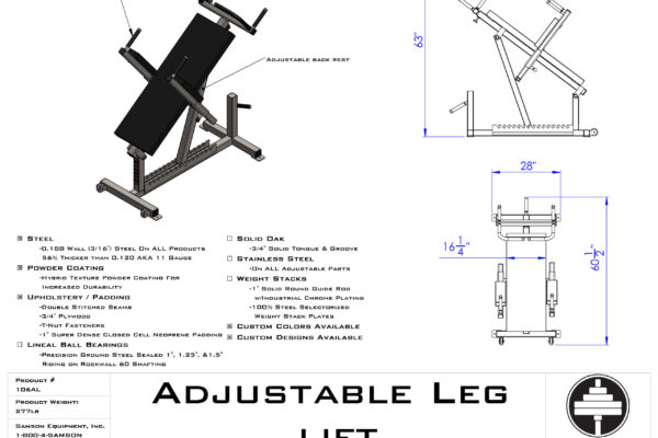 Samson Equipment Adjustable Leg Lift cut sheet