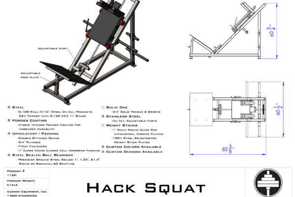 Samson Equipment 112H Hack Squat Machine (Plate Loaded) | Samson Equipment cut sheet