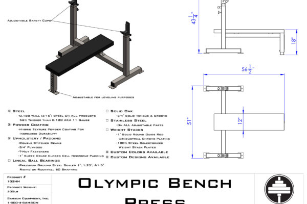 Samson Equipment 102HH Olympic Bench Press (3″)/Adj. Cups cut sheet