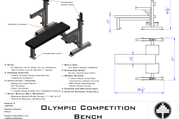 Samson Equipment 102HHC Olympic Competition Bench Press (3″) cut sheet