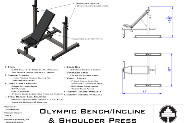 Samson Equipment 102HHIBPSR Olympic Bench/Incline/Shoulder Press (3″) cut sheet