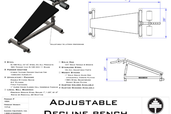 Samson Equipment 103A Adjustable Decline Bench cut sheet