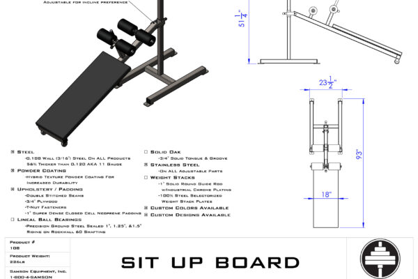 Samson Equipment 108 Bent Knee Sit Up Board with Ladder cut sheet