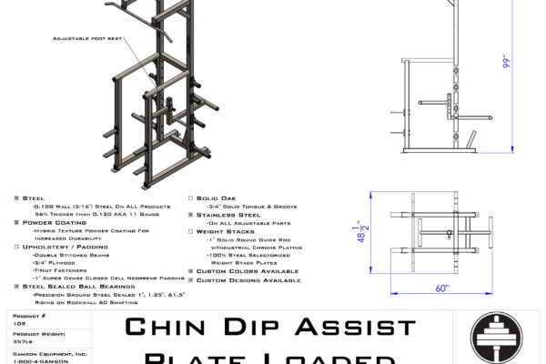 Samson Equipment 109 Chin/Dip Assist (Plate Loaded) cut sheet
