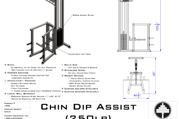 Samson Equipment 109S Chin/Dip Assist (250 lb) cut sheet