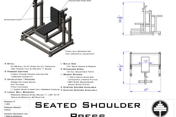 Samson Equipment 116H Seated Shoulder Press/Lineal Rack cut sheet