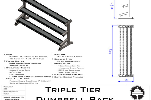 Samson Equipment 203 Triple Tier Dumbbell Rack (15pr) cut sheet