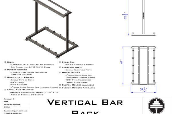 Samson Equipment 204 Vertical Bar Rack (Holds 10bars) cut sheet