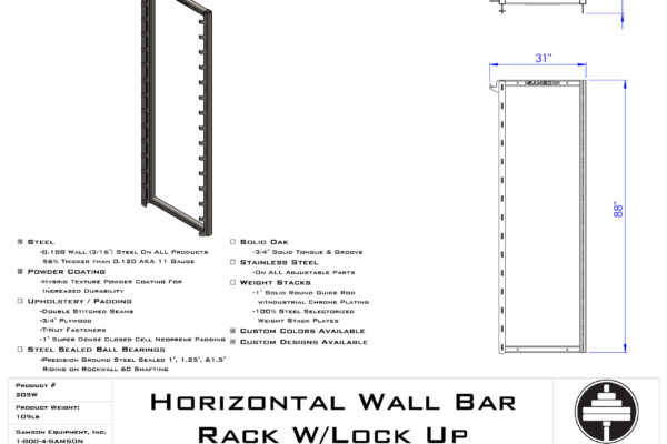 Samson Equipment 205W Horizontal Wall Bar Rack w/ Lock Up cut sheet