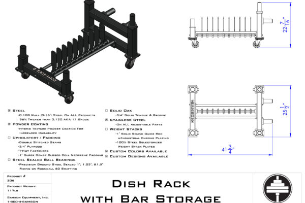 Samson Equipment 206 Bumper Plate Dish Rack – Long cut sheet