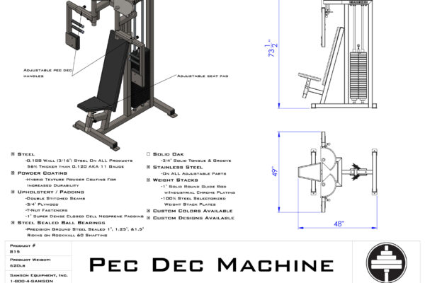 Samson Equipment 815 Pec Deck Machine (250 lb.) cut sheet