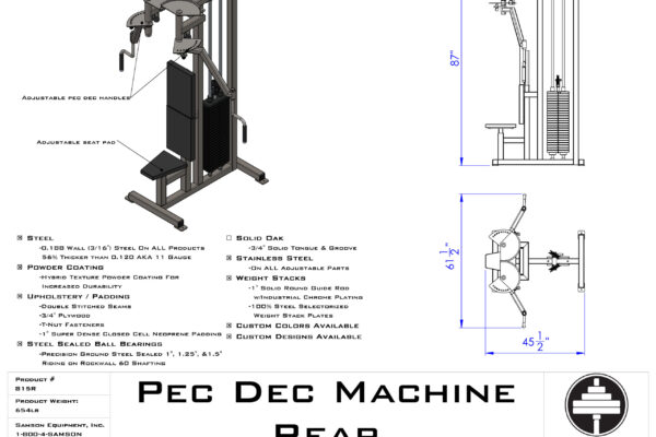 Samson Equipment 815R Pec Deck Machine Rear Deltoid (250 lb.) cut sheet