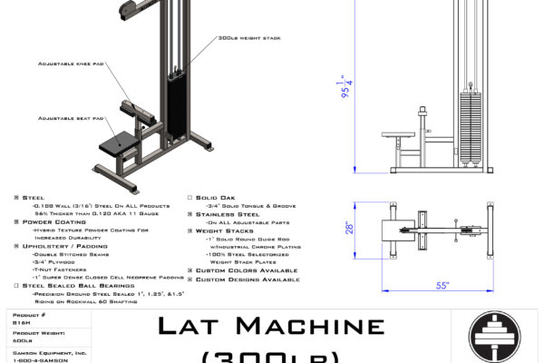 Samson Equipment 816H Lat Machine (300 lb.) cut sheet
