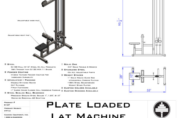 Samson Equipment 816P Lat Machine (Plate Loaded) cut sheet