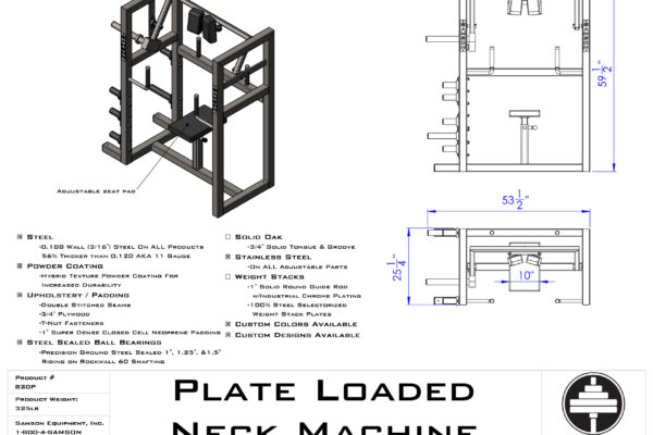 Samson Equipment 820P 4-Way Neck Machine (Plate Loaded) cut sheet