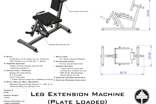 Samson Equipment 910P Leg Extension Machine (Plate Loaded) 910P cut sheet