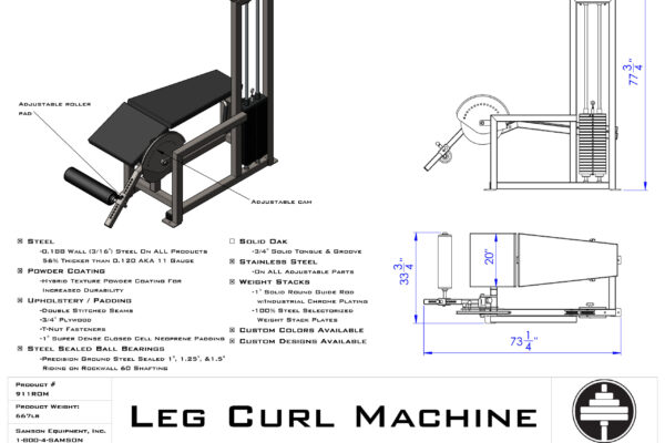 Samson Equipment 911ROM Humped Leg Curl with ROM (200 lb.) cut sheet