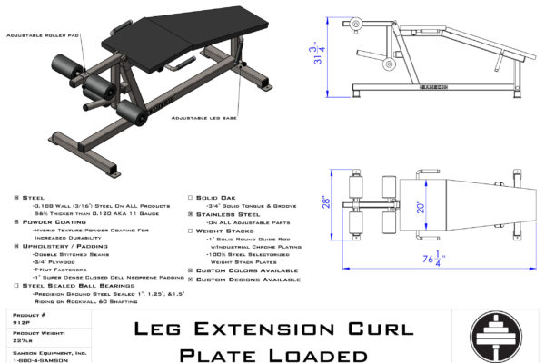 Samson Equipment 912P Leg Curl/Ext. Machine (Plate Loaded) cut sheet