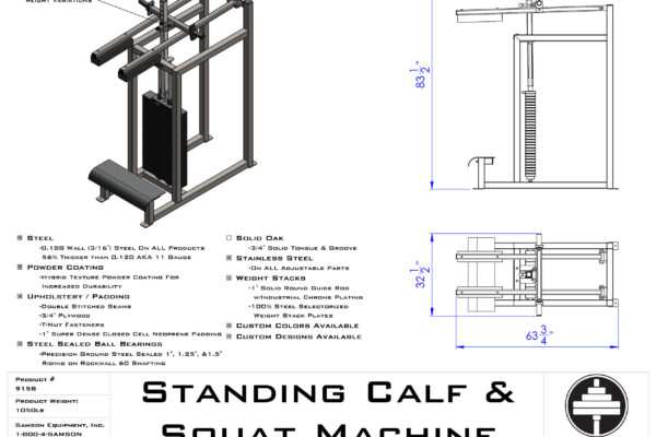 Samson Equipment 915 Standing Calf & Squat Machine (600 lb.) cut sheet