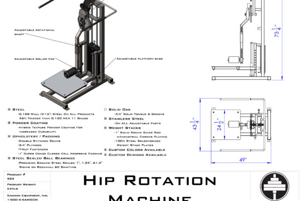 Samson Equipment 923 Multi Hip Machine with Lineal Platform (200 lb.) cut sheet