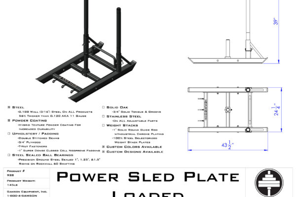 Samson Equipment 928 Power Sled (Plate Loaded) cut sheet