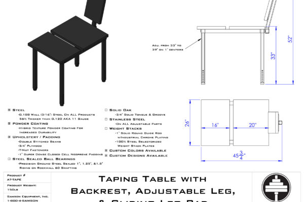 Samson Equipment AT-TAPE Taping Table with Backrest cut sheet