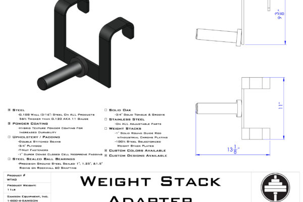 Samson Equipment WTAD Weight Adapter for Selectorized Machines cut sheet